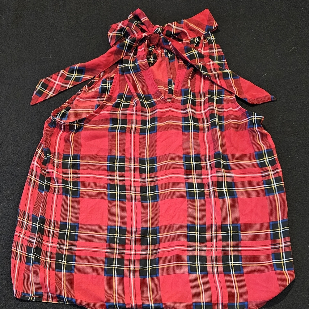 J. Crew Tartan Red,Green,Black Plaid Tie Back Halter Top Women's Size 6 - Picture 4 of 5